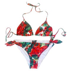 Dolce & Gabbana Red Geranium Floral Two Piece Swimsuit Bikini Swimwear Flowers 