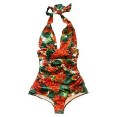 Dolce & Gabbana Red Geranium Flower One-piece Swimsuit Swimwear Beachwear Bikini