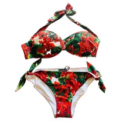 Dolce & Gabbana Red Geranium Two Piece Swimsuit Bikini Swimwear Flowers DG Retro