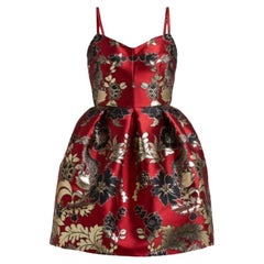 Dolce & Gabbana Red Gold Brocade Floral Leopard Mini Short Dress Evening Flower