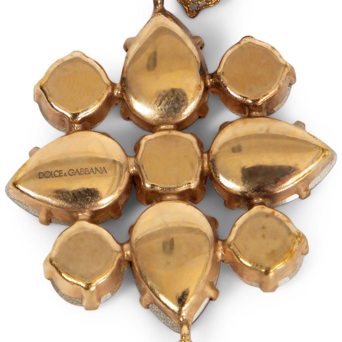 Dolce & Gabbana Red & Gold & Crystal Flower Drop Clip on Earrings In Excellent Condition In Zürich, CH