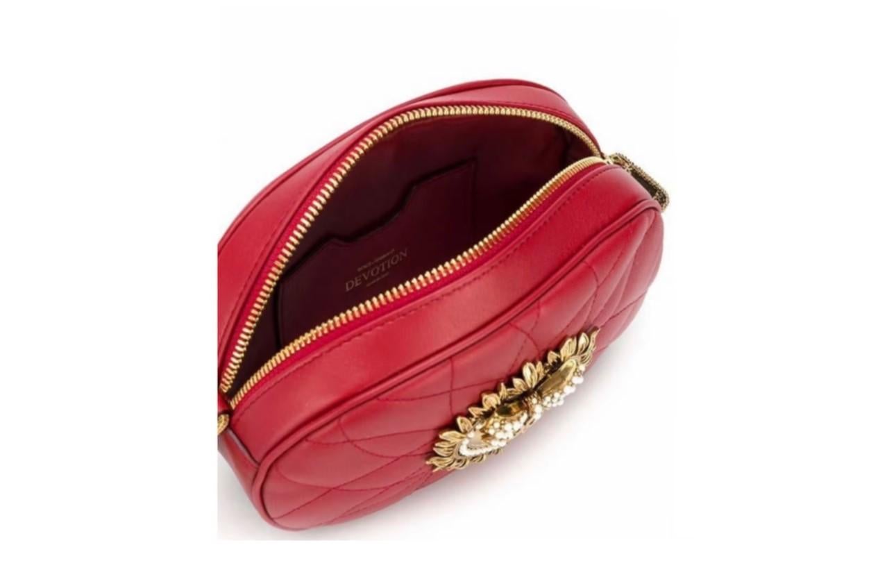 Dolce & Gabbana Red Gold Devotion Leather Crossbody Bag Handbag Heart Pearl In New Condition In WELWYN, GB