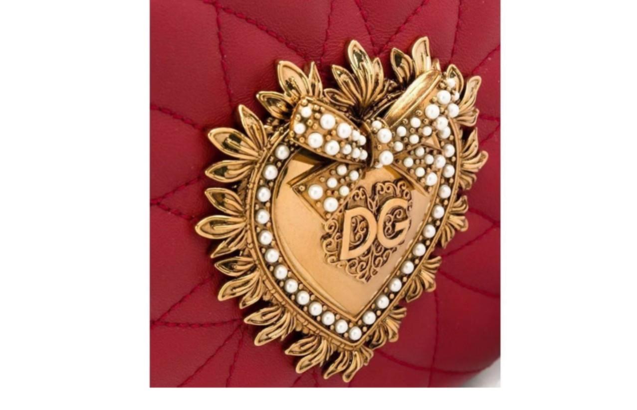Women's Dolce & Gabbana Red Gold Devotion Leather Crossbody Bag Handbag Heart Pearl