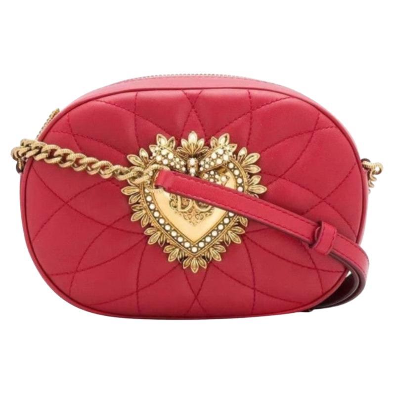 Dolce & Gabbana Red Gold Devotion Leather Crossbody Bag Handbag Heart Pearl