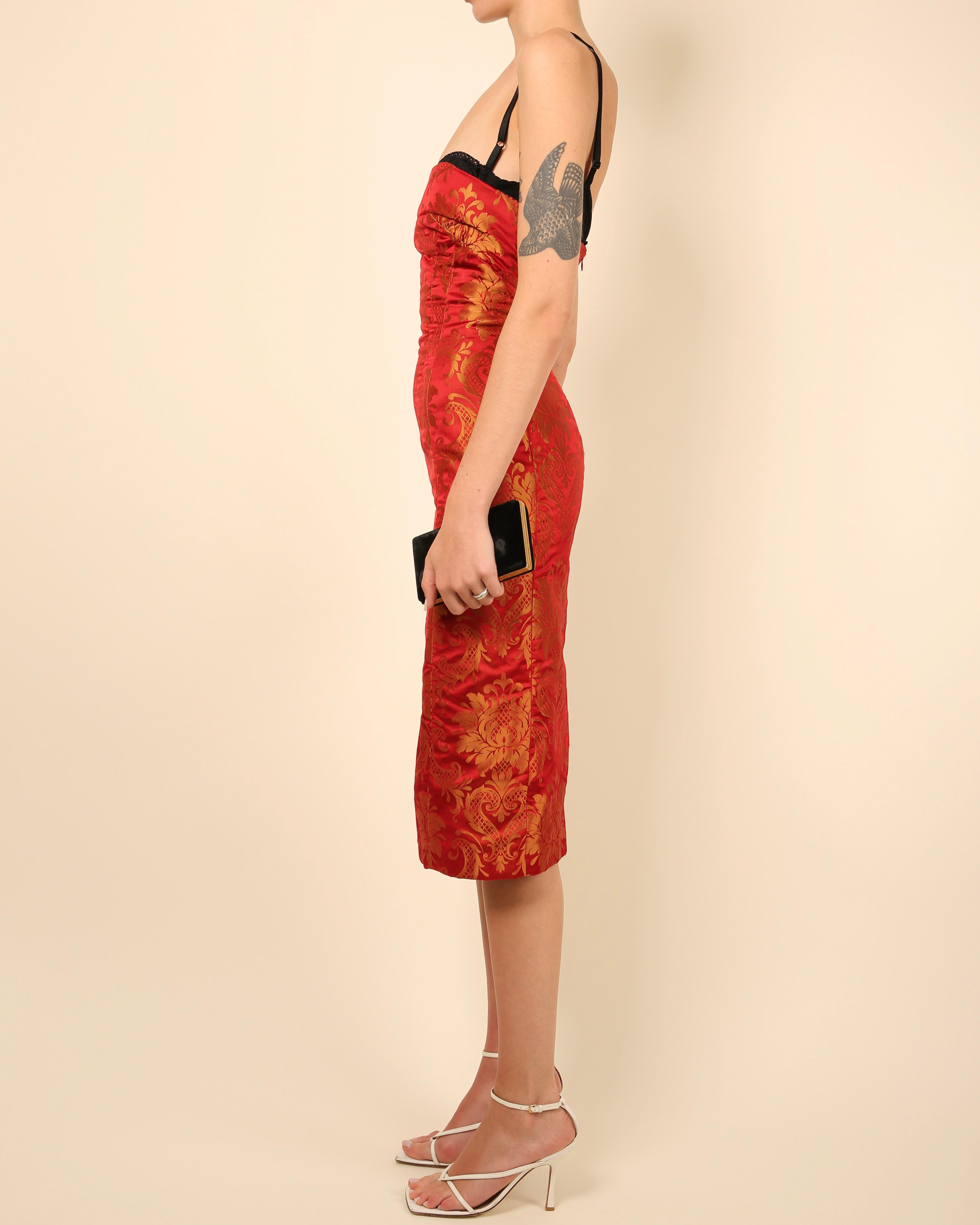 Dolce & Gabbana red gold floral print oriental asian style bustier midi dress For Sale 5