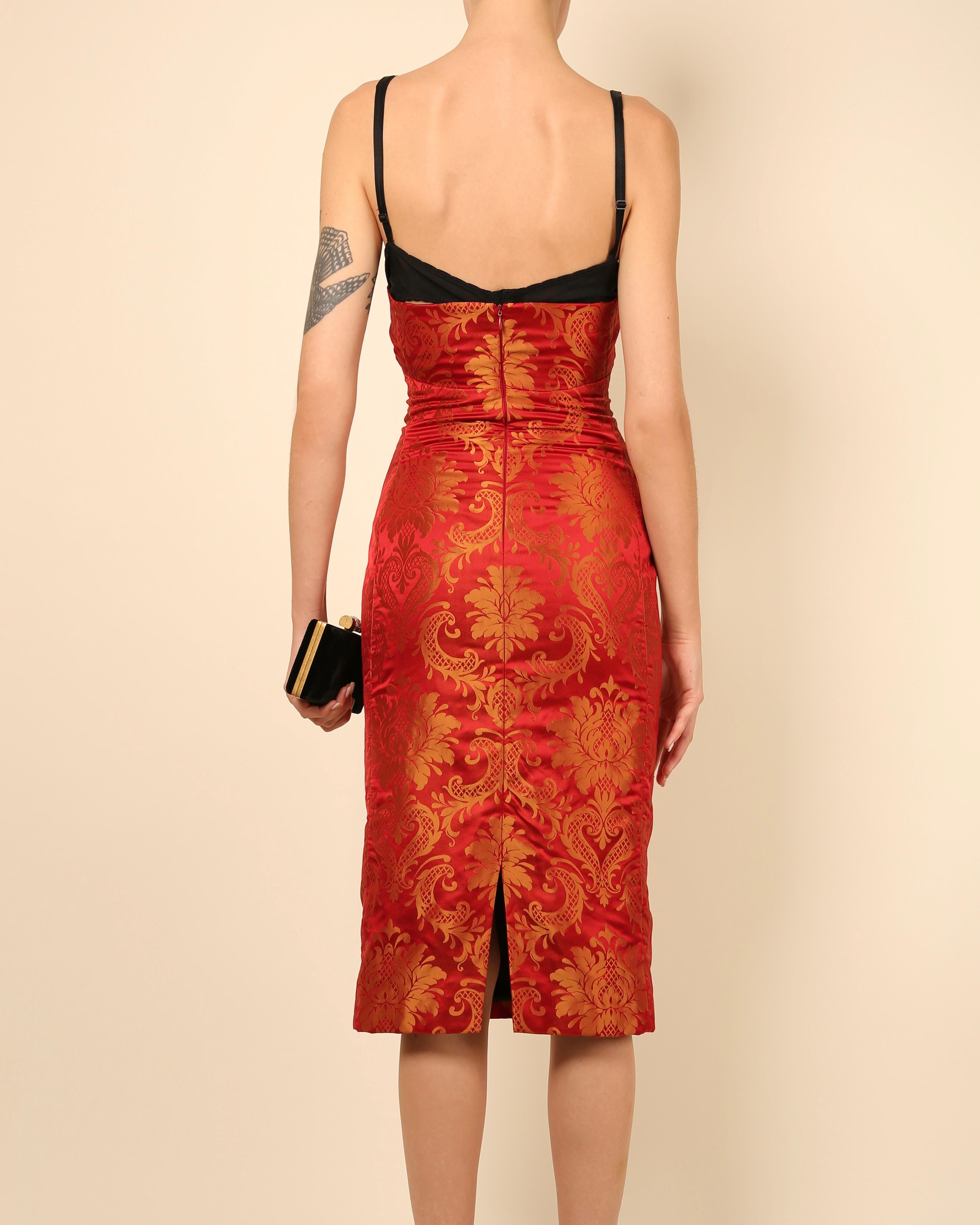 Dolce & Gabbana red gold floral print oriental asian style bustier midi dress For Sale 6