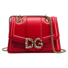 Dolce & Gabbana Red Gold Leather DG Amore Crossbody Shoulder Bag Handbag Pearls