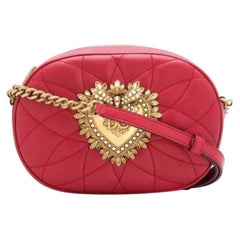 Dolce & Gabbana Red Gold Leather Lambskin Devotion Heart Crossbody Shoulder Bag 
