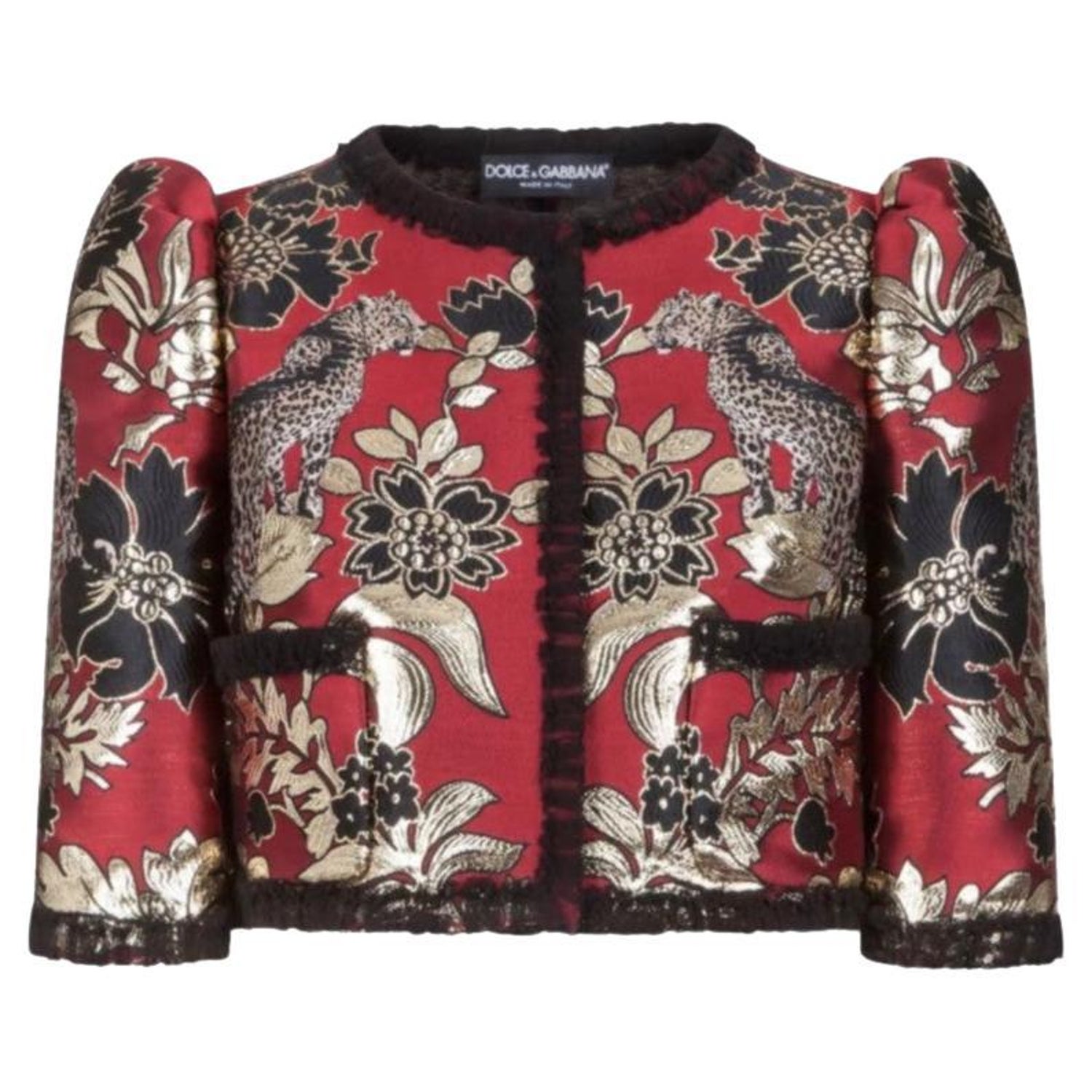 Dolce and Gabbana Red Gold Lurex Jacquard Floral Leopard Cropped Jacket Top at 1stDibs Dolce and Gabbana Red Gold Lurex Jacquard Floral Leopard Cropped Jacket Top at 1stDibs