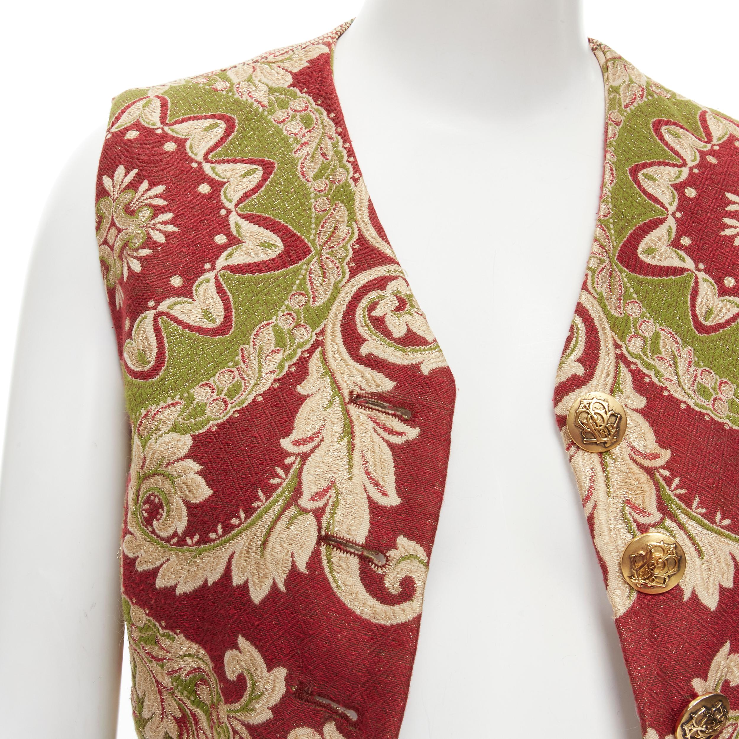 Women's DOLCE GABBANA red green Barocco brocade gold herringbone waistcoat vest IT42 M