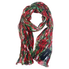 Dolce & Gabbana Red Green Cotton Floral Geranium Scarf Wrap Cover Up Italy DG