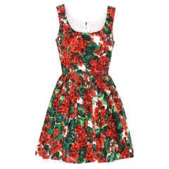 Dolce & Gabbana Red Green Cotton Geranium Floral Mini Dress Flowers DG