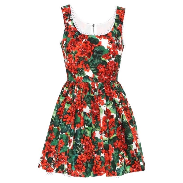 Dolce and Gabbana Red Green Cotton Geranium Floral Mini Dress Flowers DG  For Sale at 1stDibs | dolce gabbana geranium dress, green dress with red  flowers, green dress with white flowers