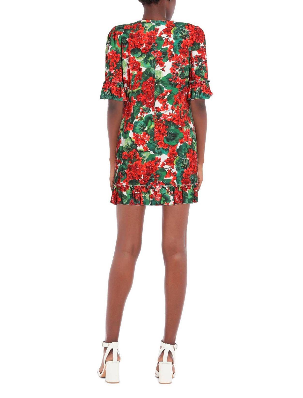 Dolce & Gabbana Red Green Viscose Geranium Floral Midi Dress Flowers Poplin Mini In New Condition For Sale In WELWYN, GB