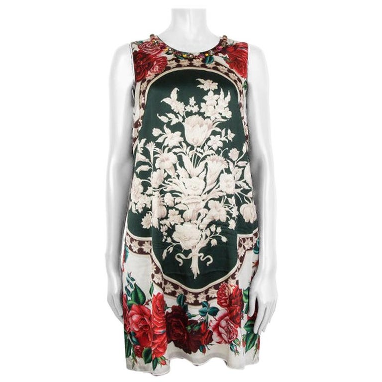 DOLCE and GABBANA red green white silk FLORAL EMBELLISHED Dress 42 at ...