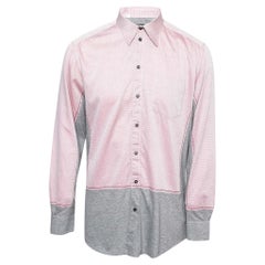 Dolce 
Gabbana Red 
Grey Contrast Paneled Cotton Button Front Shirt XXL