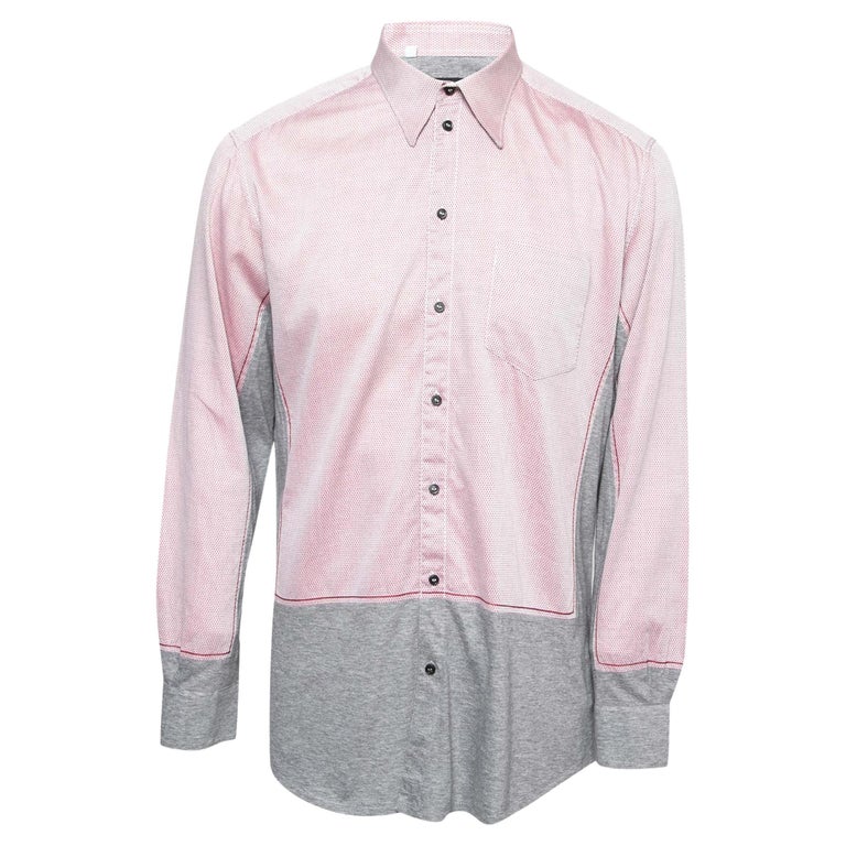 Dolce and Gabbana Red and Grey Contrast Paneled Cotton Button Front