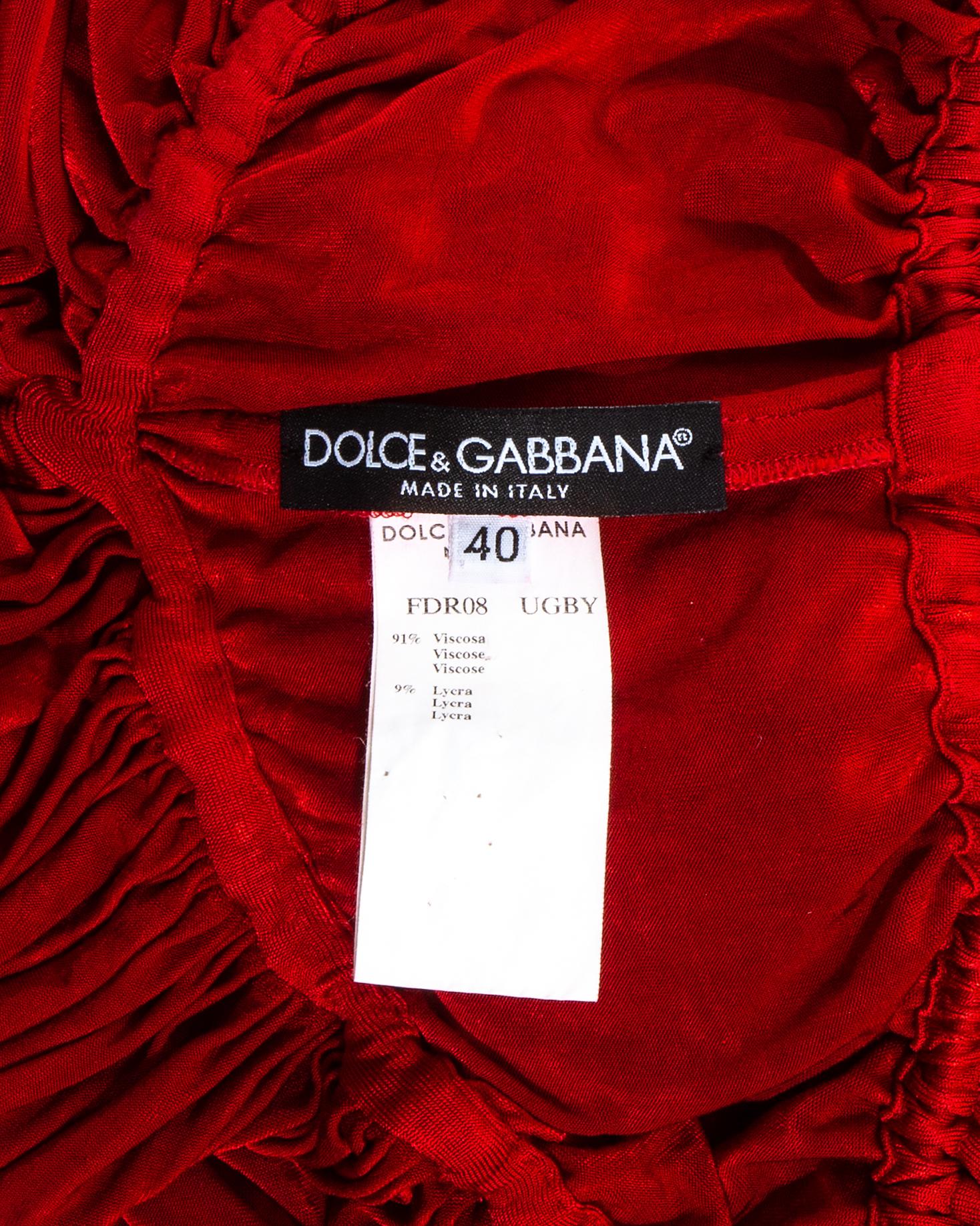 Dolce & Gabbana red jersey draped drawstring mini dress, ss 2003 For Sale 2