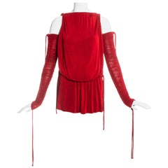 Used Dolce & Gabbana red jersey draped drawstring mini dress, ss 2003