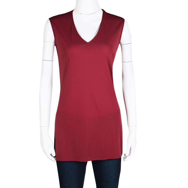 Dolce & Gabbana Red Knit Sleeveless V Neck Tunic S In Good Condition For Sale In Dubai, Al Qouz 2
