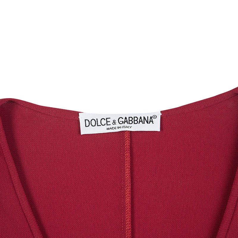 Dolce & Gabbana Red Knit Sleeveless V Neck Tunic S For Sale 1