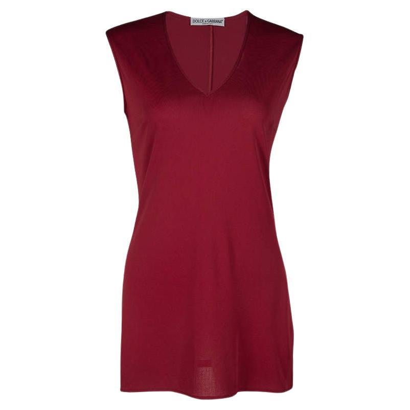 Dolce & Gabbana Red Knit Sleeveless V Neck Tunic S For Sale