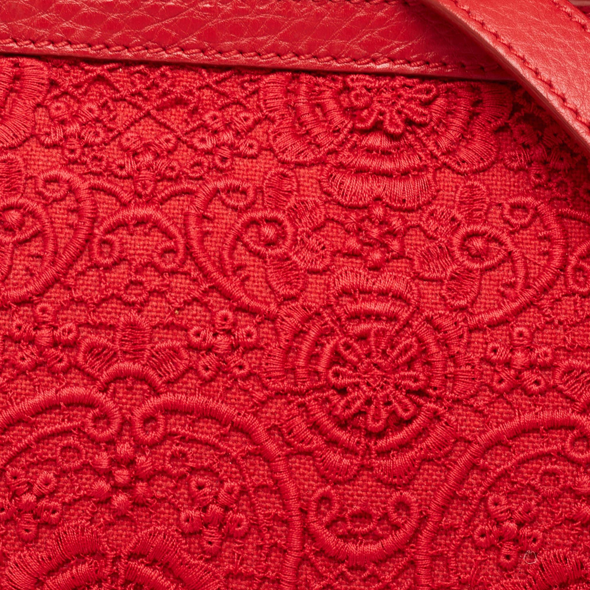 Dolce & Gabbana Red Lace and Leather Large Miss Sicily Top Handle Bag 4