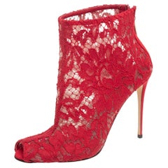 Dolce & Gabbana - Stivaletti Peep Toe in rete e pizzo rosso - Taglia 37