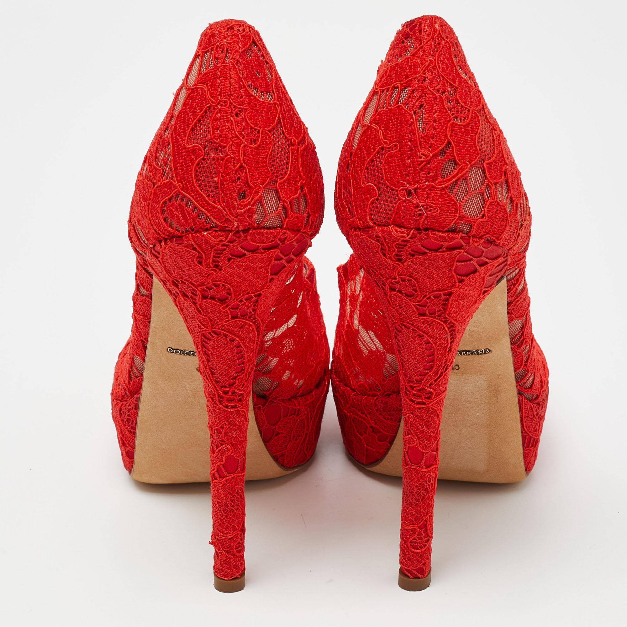 Dolce & Gabbana Red Lace And Satin Peep Toe Platform Pump Size 40 1