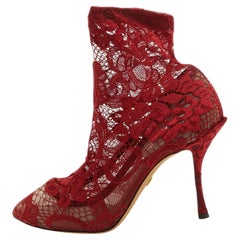 Dolce & Gabbana Red Lace Ankle Booties Size 38.5