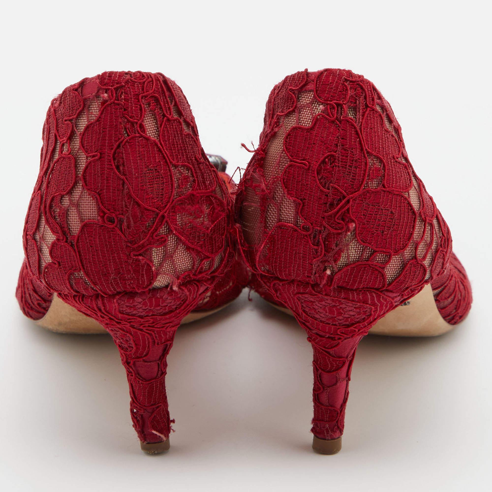 Brown Dolce & Gabbana Red Lace Bellucci Pumps Size 37.5