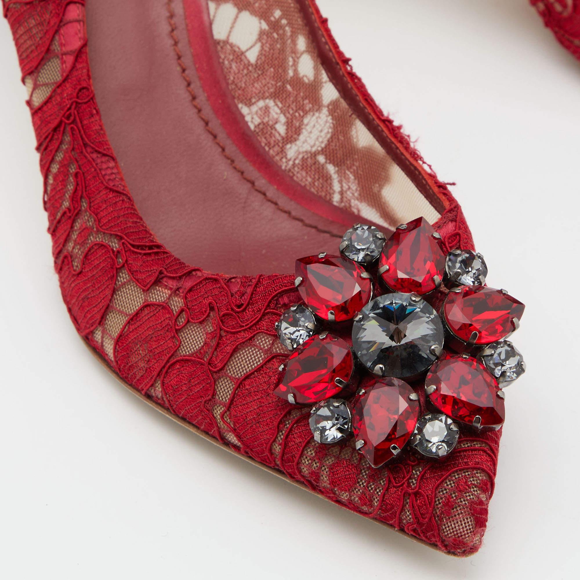 Dolce & Gabbana Red Lace Bellucci Pumps Size 37.5 2