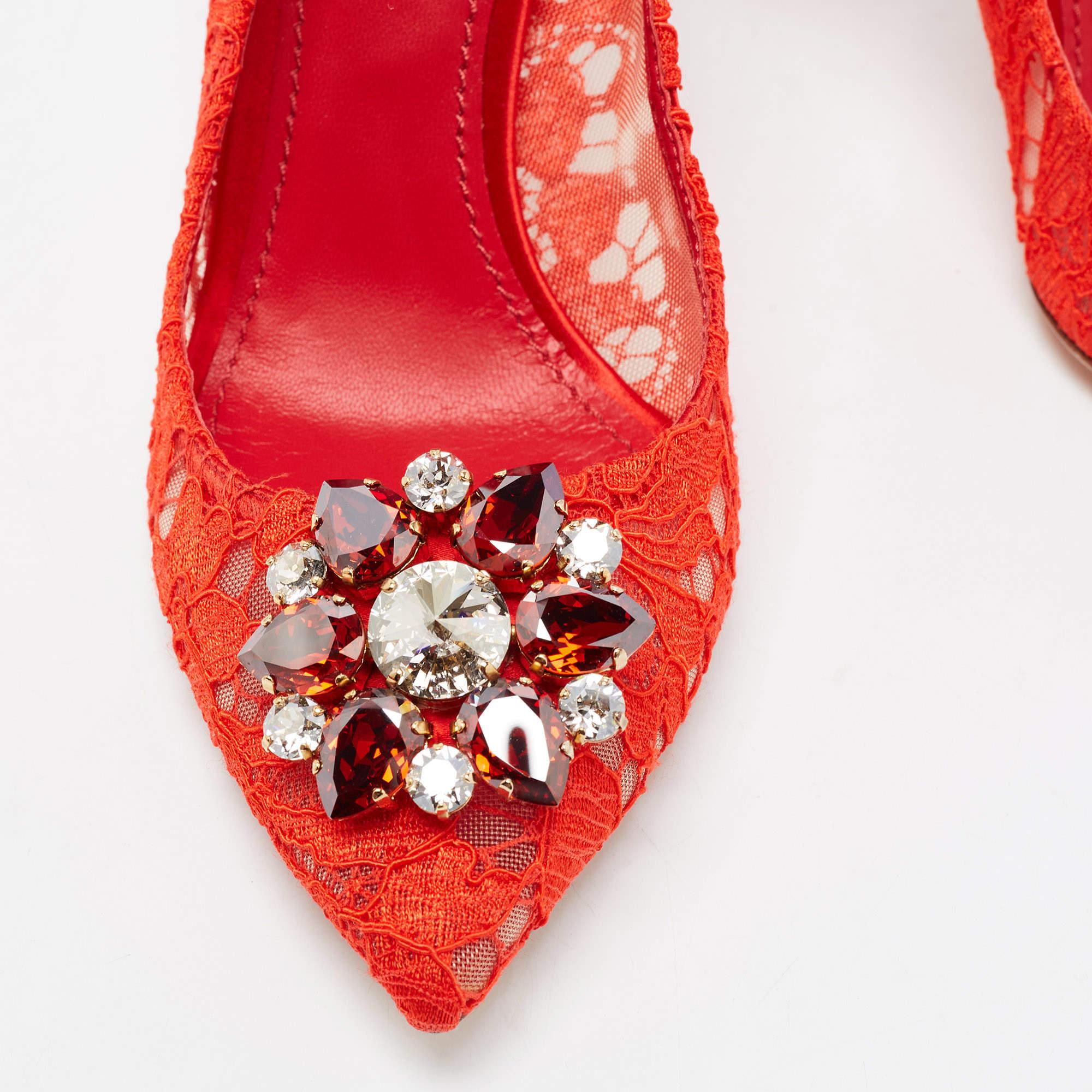 Dolce & Gabbana Red Lace Bellucci Pumps Size 40.5 1