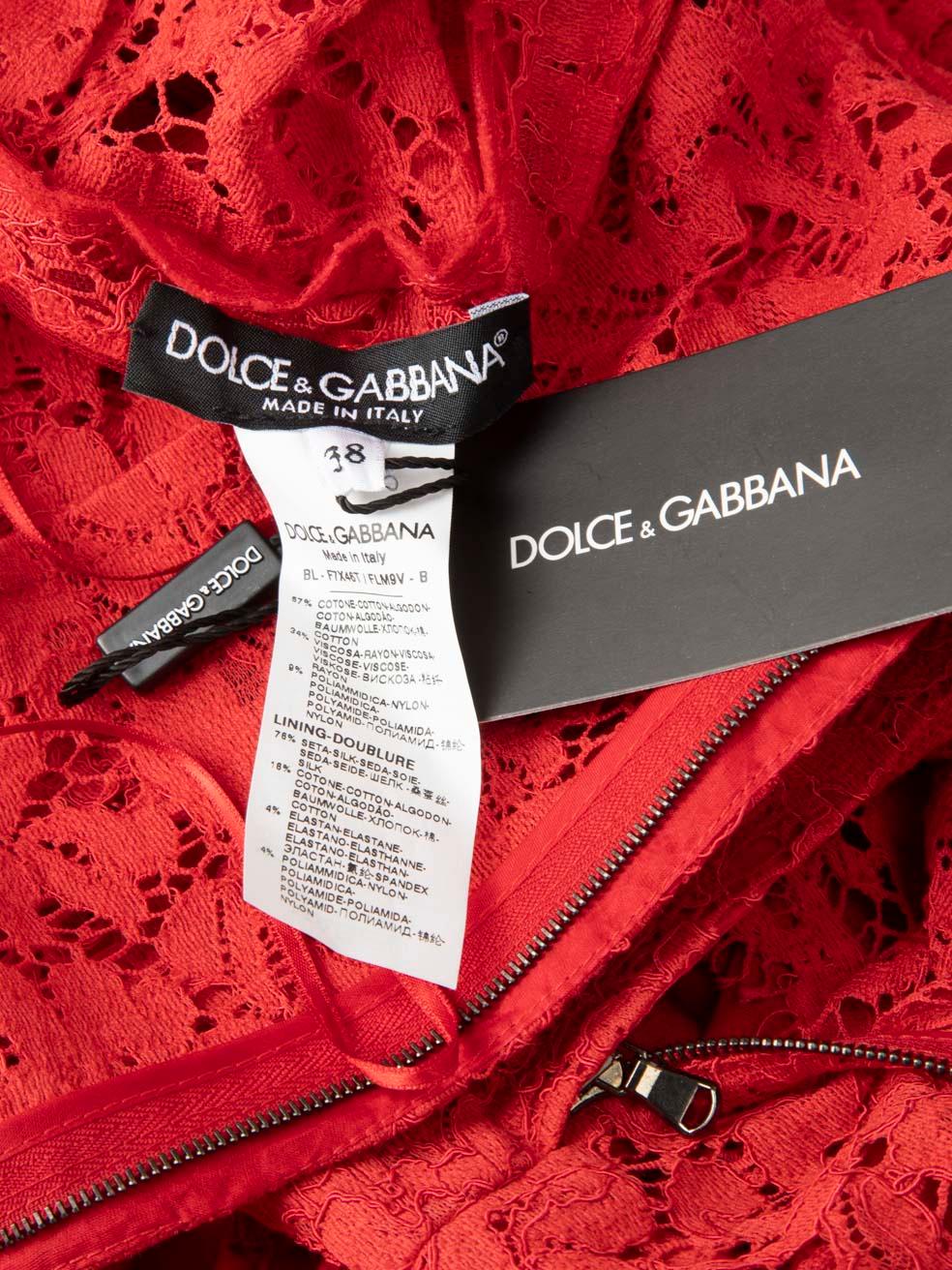Dolce & Gabbana Rote Spitzenbluse mit Slip Größe XS Damen im Angebot