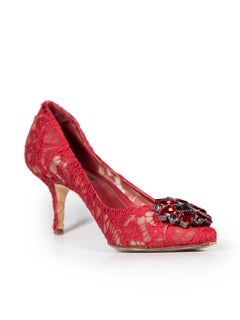 Dolce & Gabbana Red Lace Crystal Detail Pumps Size IT 40