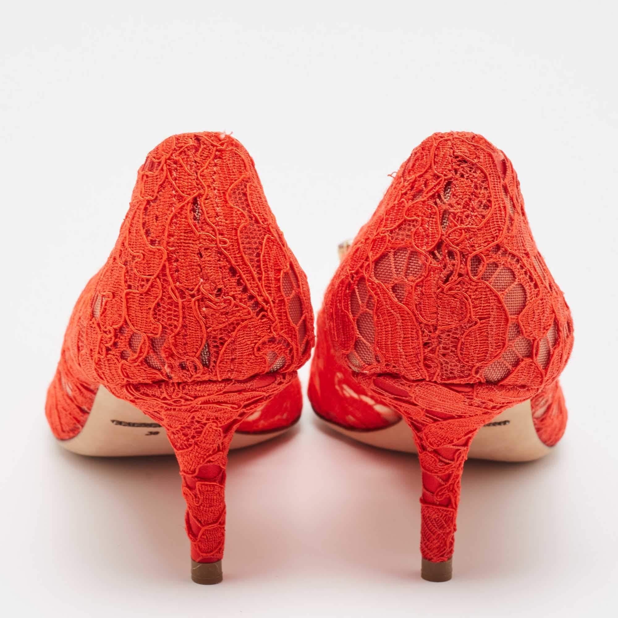 Dolce & Gabbana Red Lace Crystal Embellished Bellucci Pumps Size 38 1