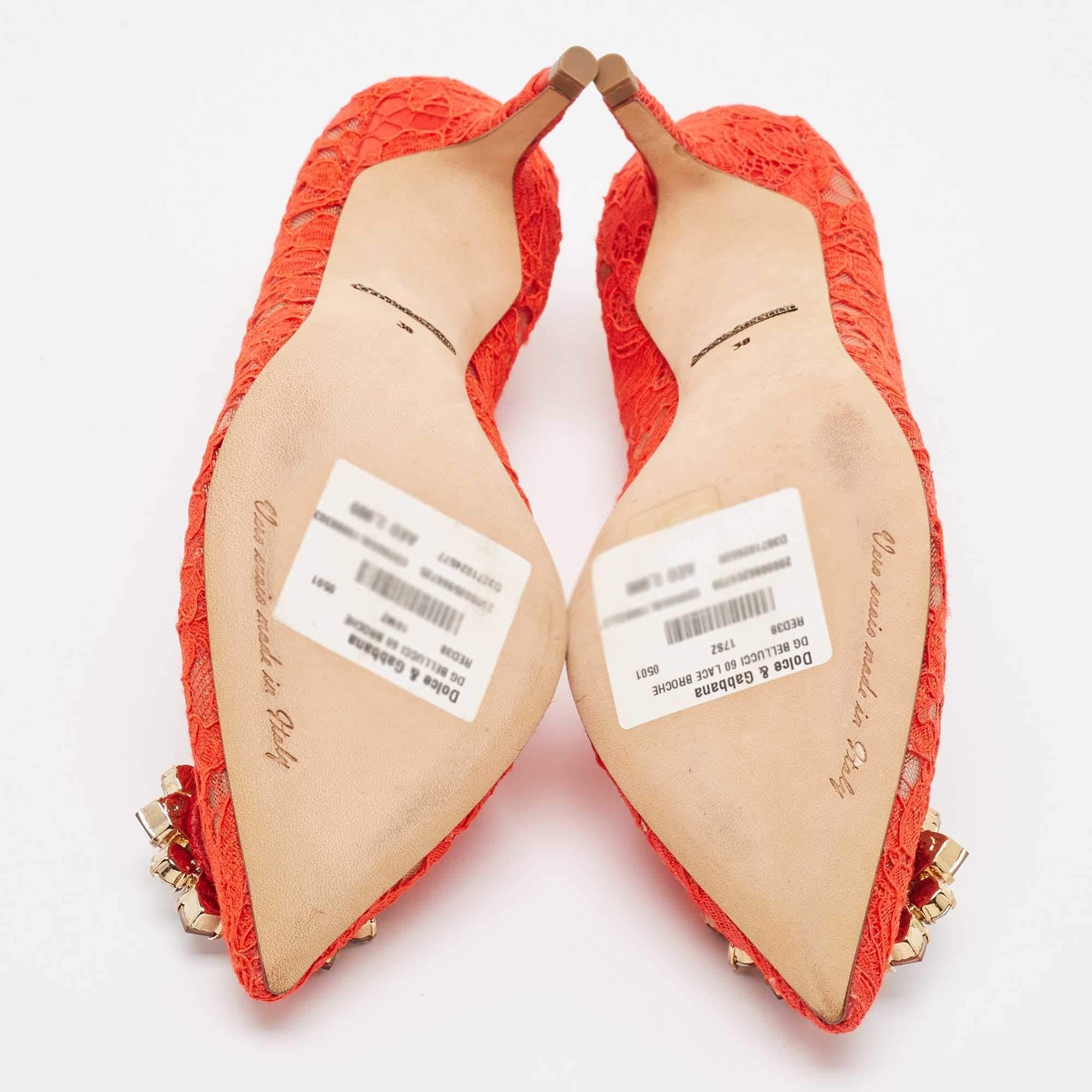 Dolce & Gabbana Red Lace Crystal Embellished Bellucci Pumps Size 38 2