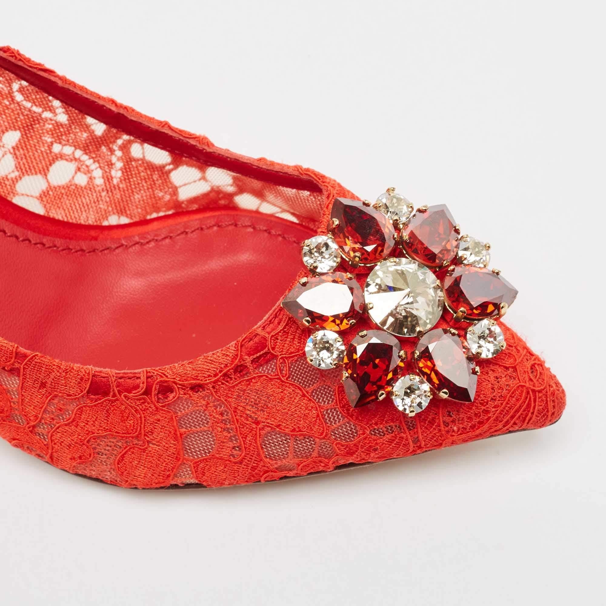 Dolce & Gabbana Red Lace Crystal Embellished Bellucci Pumps Size 38 3