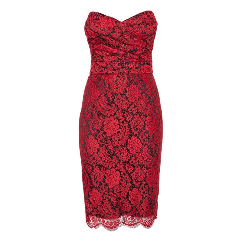 Dolce and Gabbana Vintage Red Floral Stretch Denim Dress For Sale at ...