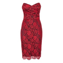 Dolce & Gabbana Red Lace Draped Strapless Mini Dress S