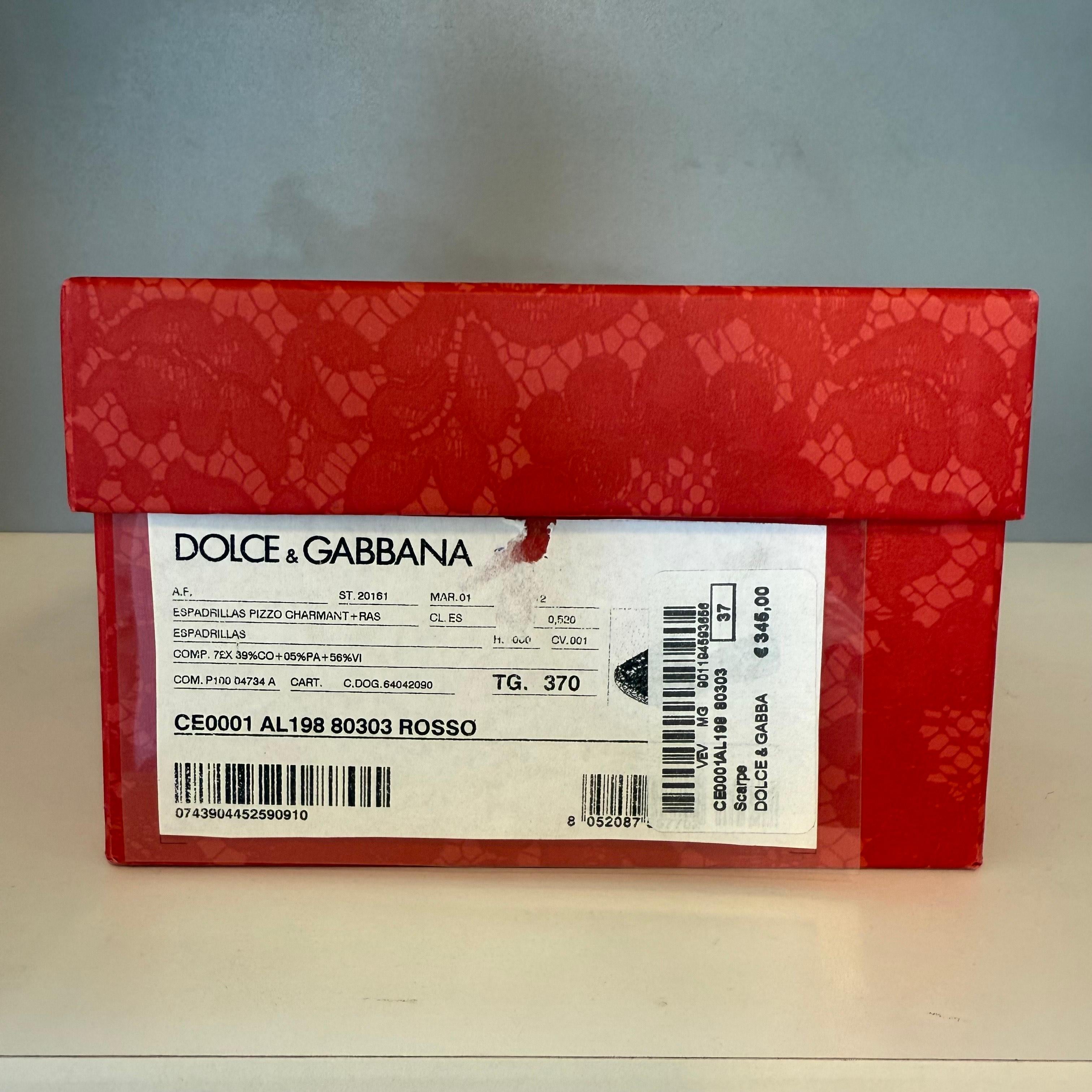 Dolce & Gabbana Espadrillas in pizzo rosso IT 37 in vendita 4