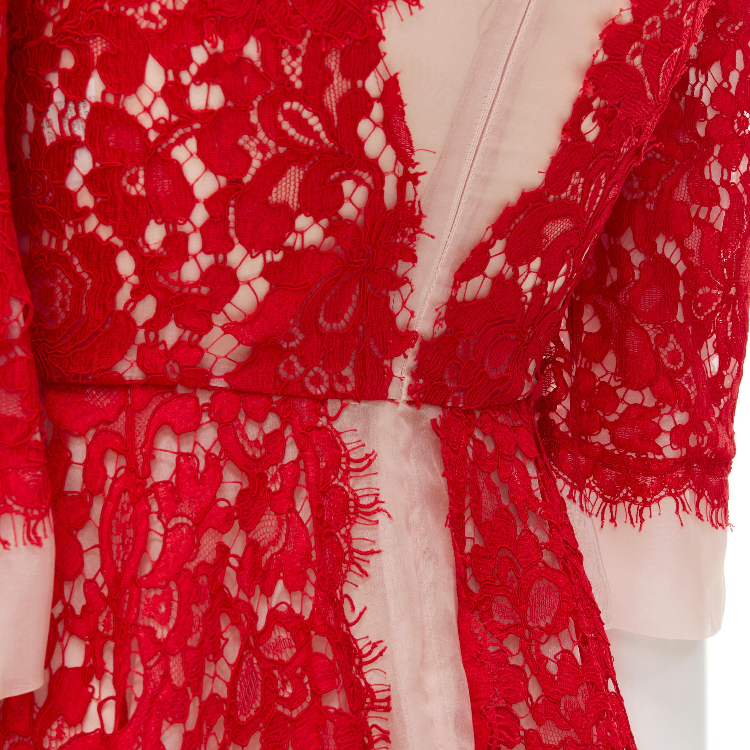 DOLCE GABBANA red lace panel pink sheer silk fit flared cocktail dress IT36 XS For Sale 2