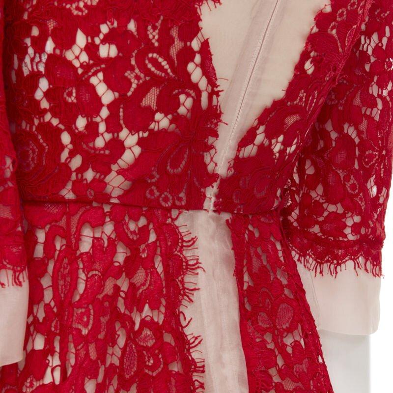 DOLCE GABBANA red lace panel pink sheer silk fit flared cocktail dress IT36 XS For Sale 5