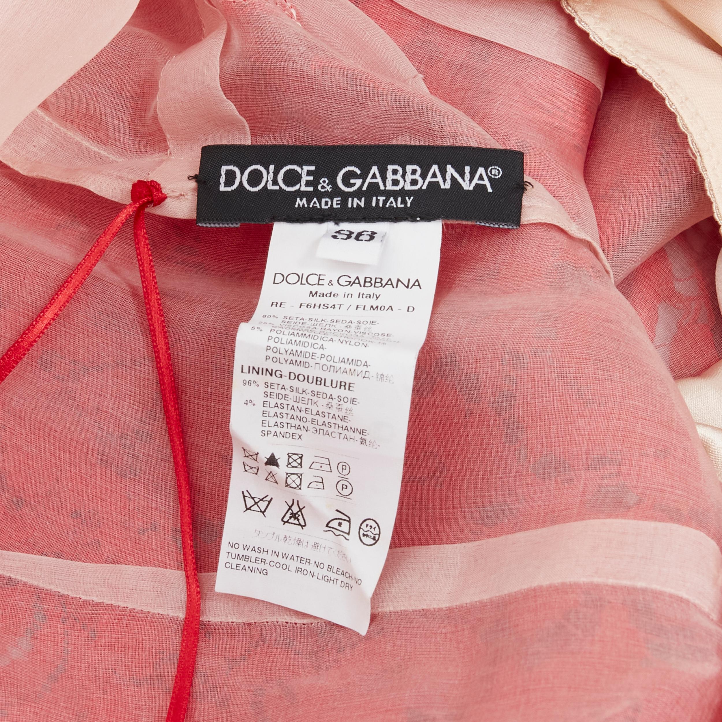 DOLCE GABBANA Rotes, ausgestelltes, rosafarbenes, durchsichtiges Seidenkleid IT36 XS im Angebot 7