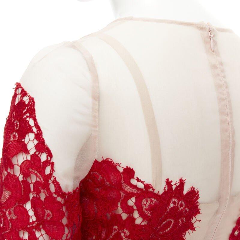 DOLCE GABBANA red lace panel pink sheer silk fit flared cocktail dress IT36 XS For Sale 1