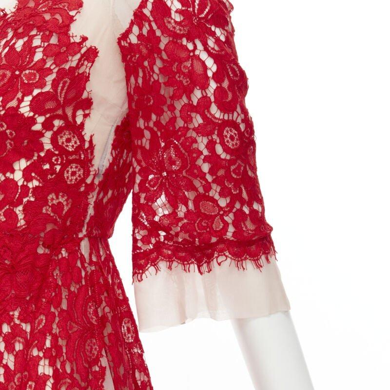 DOLCE GABBANA red lace panel pink sheer silk fit flared cocktail dress IT36 XS For Sale 2