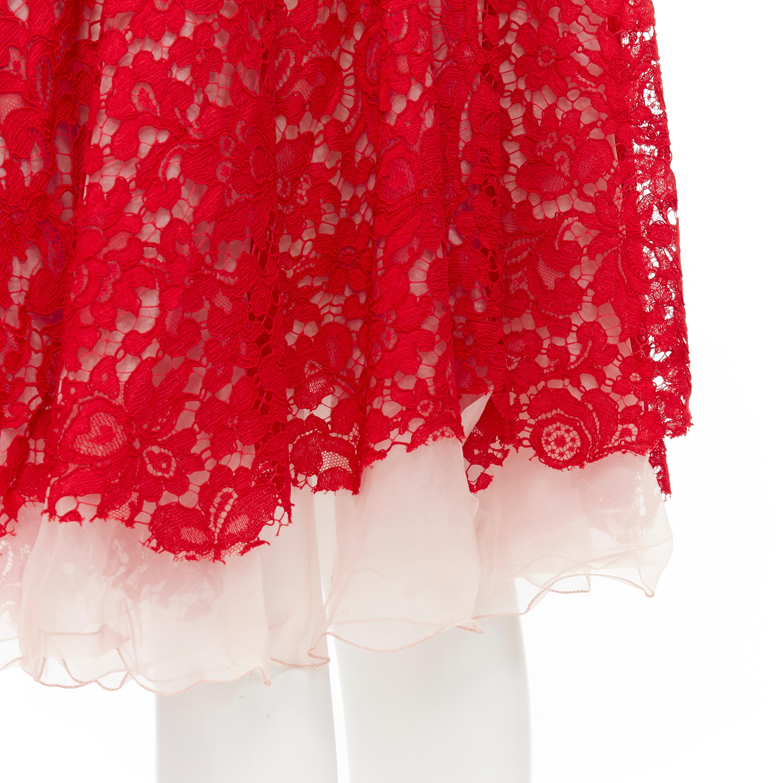 DOLCE GABBANA Rotes, ausgestelltes, rosafarbenes, durchsichtiges Seidenkleid IT36 XS im Angebot 4