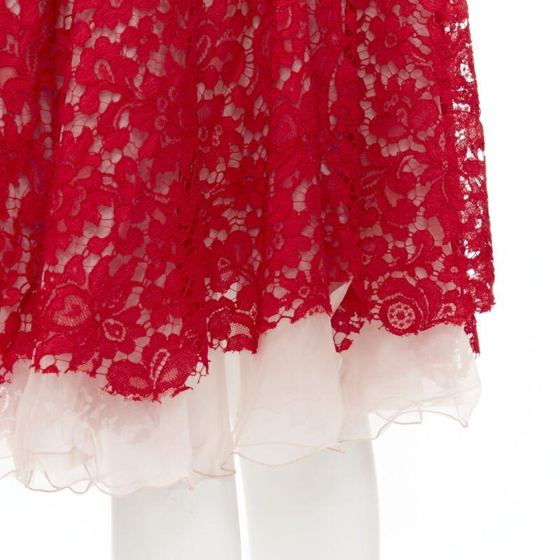 DOLCE GABBANA red lace panel pink sheer silk fit flared cocktail dress IT36 XS For Sale 3
