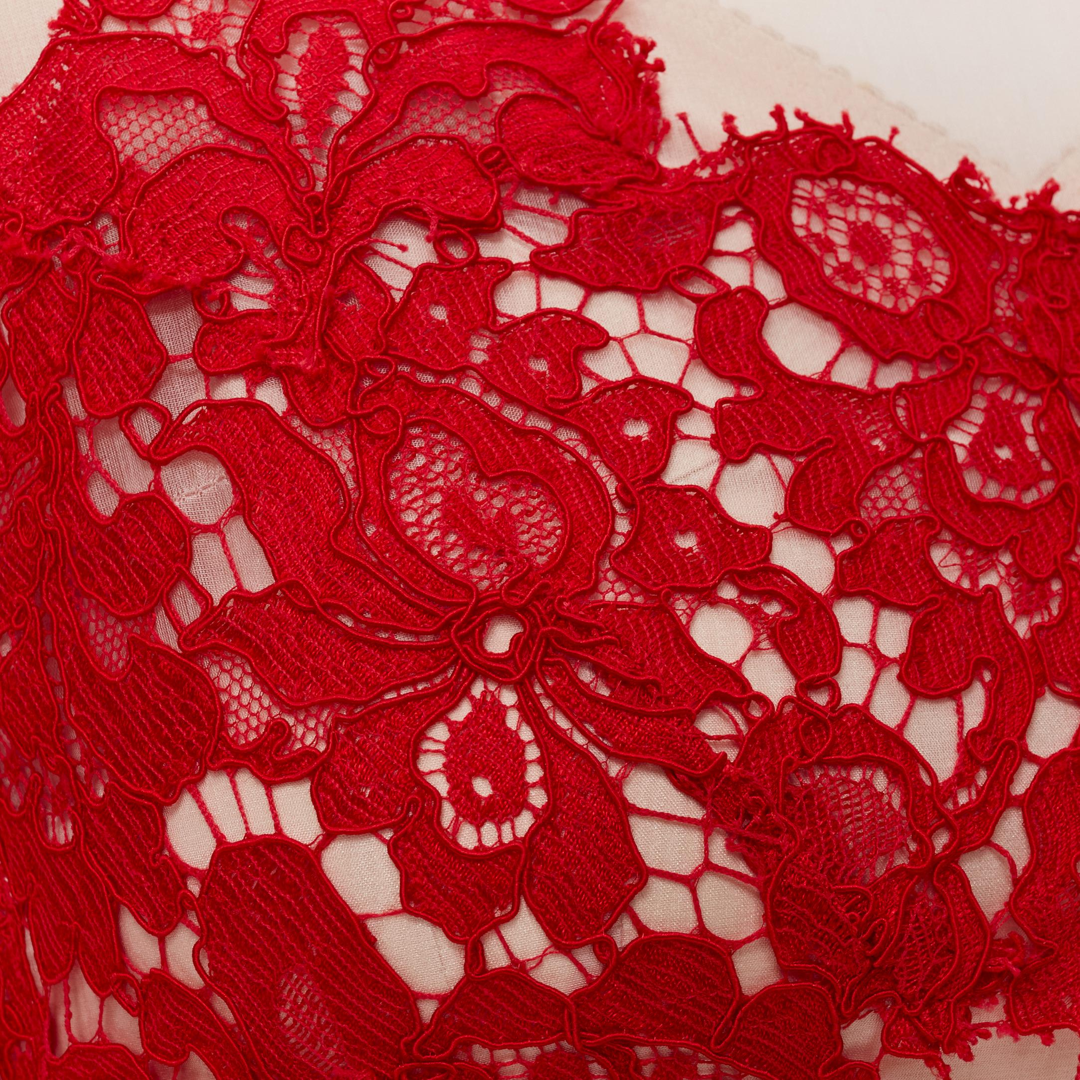 DOLCE GABBANA Rotes, ausgestelltes, rosafarbenes, durchsichtiges Seidenkleid IT36 XS im Angebot 5