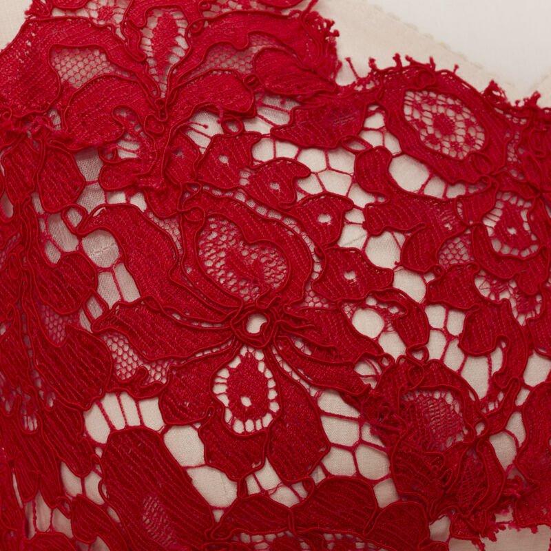 DOLCE GABBANA red lace panel pink sheer silk fit flared cocktail dress IT36 XS For Sale 4